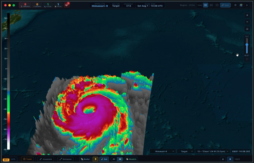 3D satellite hurricane visualization