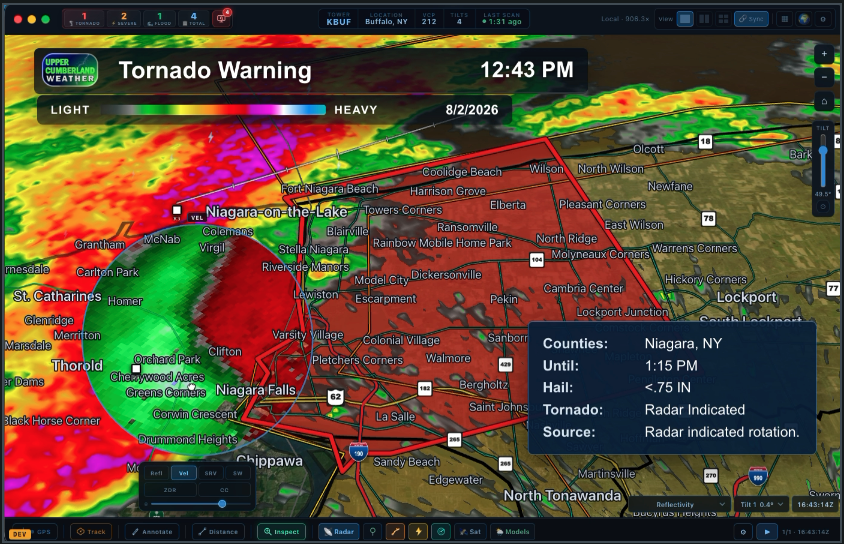 Broadcast tornado warning display in WeatherStudioPRO