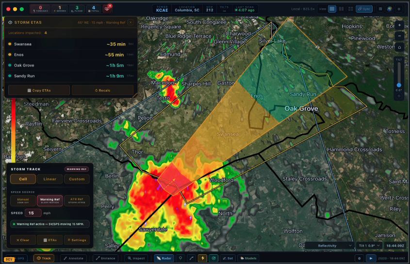 Storm tracking with demographic data in WeatherStudioPRO