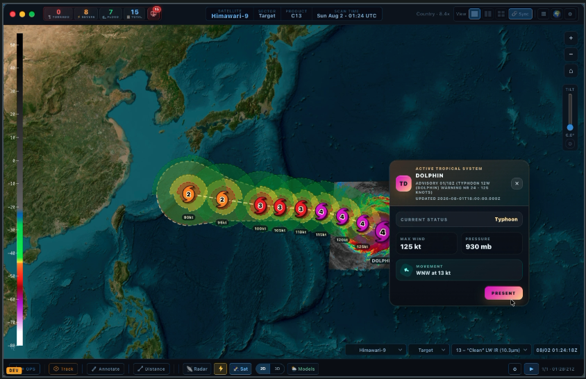 Tropical cyclone tracking in WeatherStudioPRO