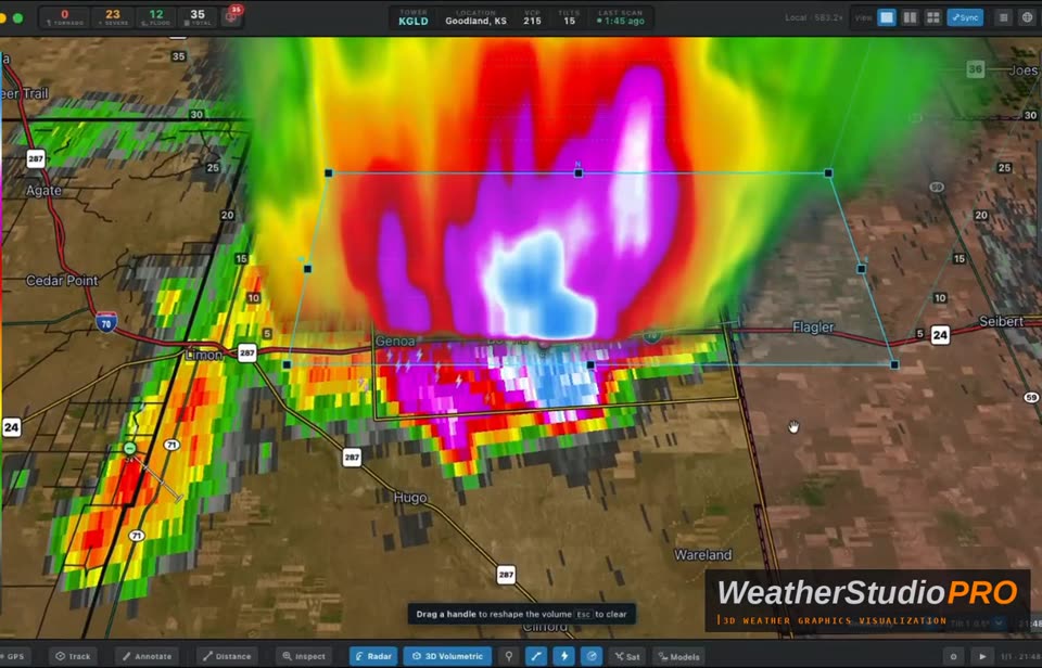 3D hail core rising above the map