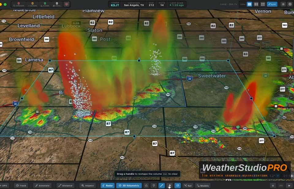 Rain shafts and 3D lightning under a storm
